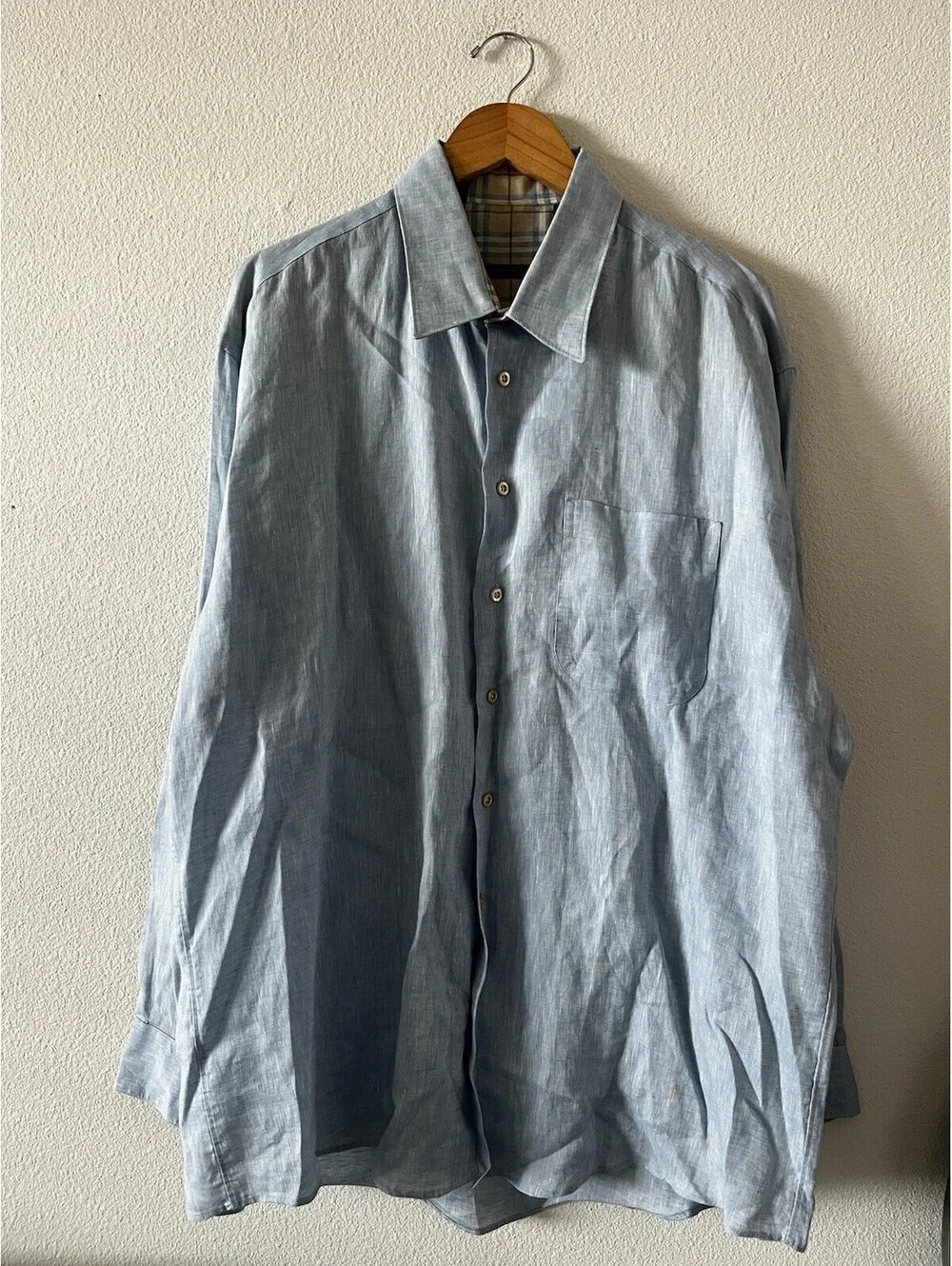 Burberry London Blue 100% Linen Long Sleeve Button Up Shirt XL